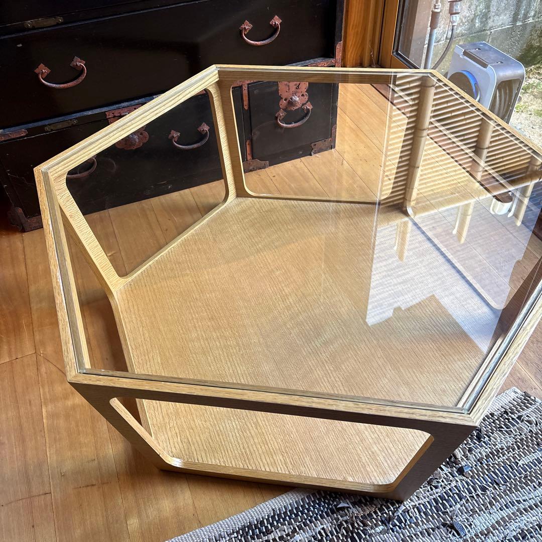 八角形ガラス木製センターテーブル