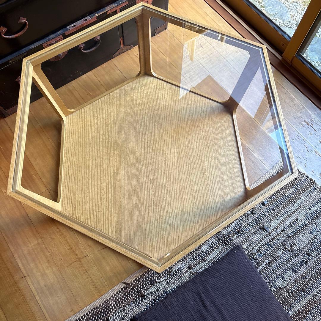 八角形ガラス木製センターテーブル