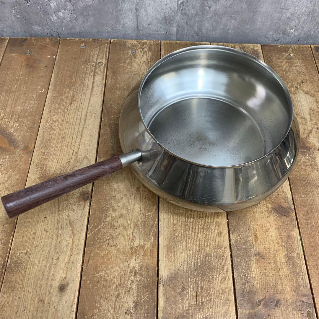 E-2 【希少・ヴィンテージ】ステンレス製 フォンデュ鍋セット 木柄 レトロ キ
