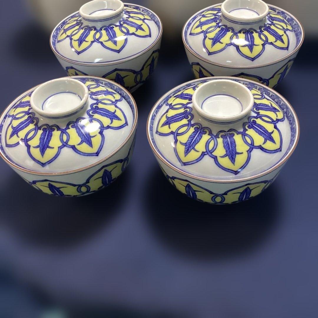 黄釉雁木文様蓋物10客