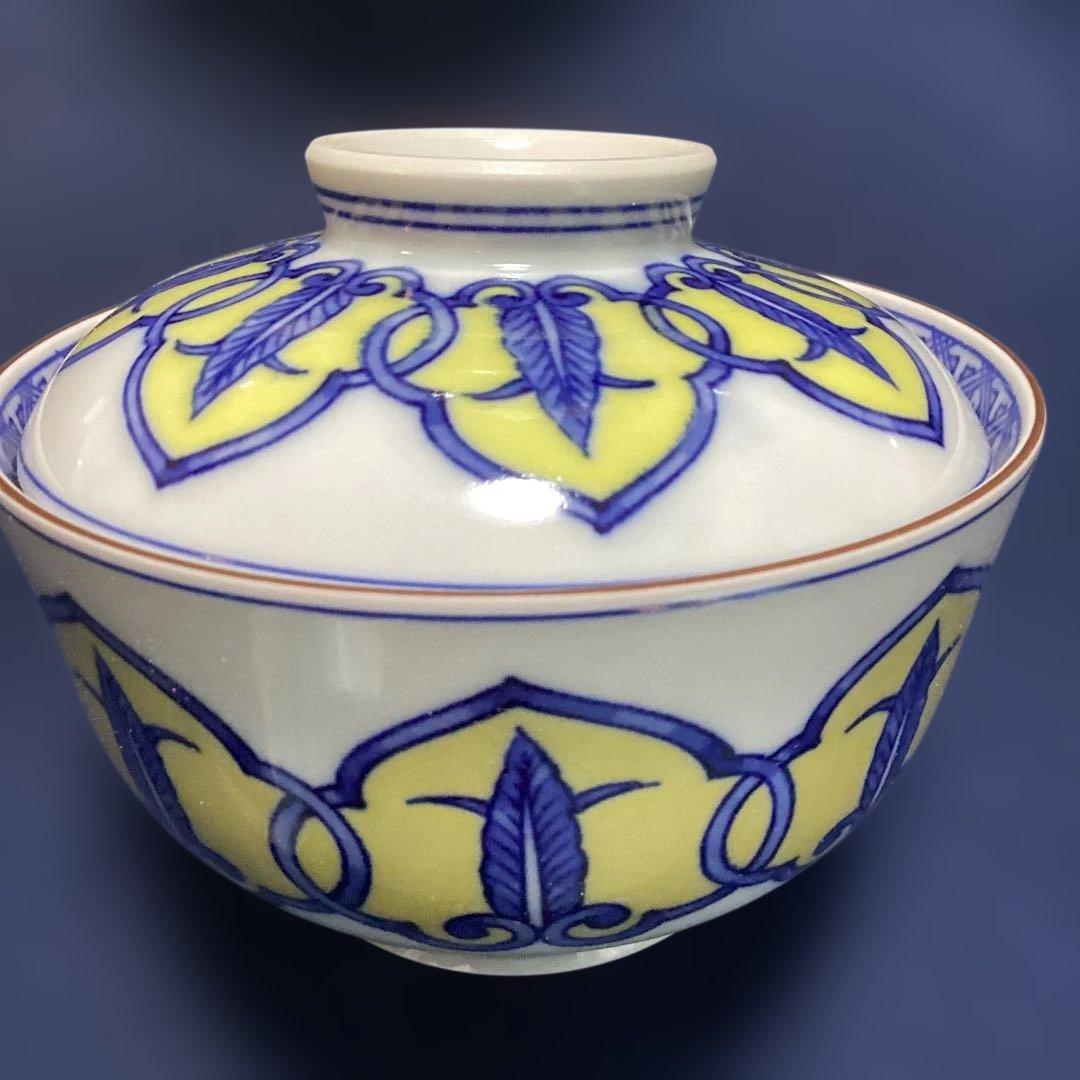 黄釉雁木文様蓋物10客