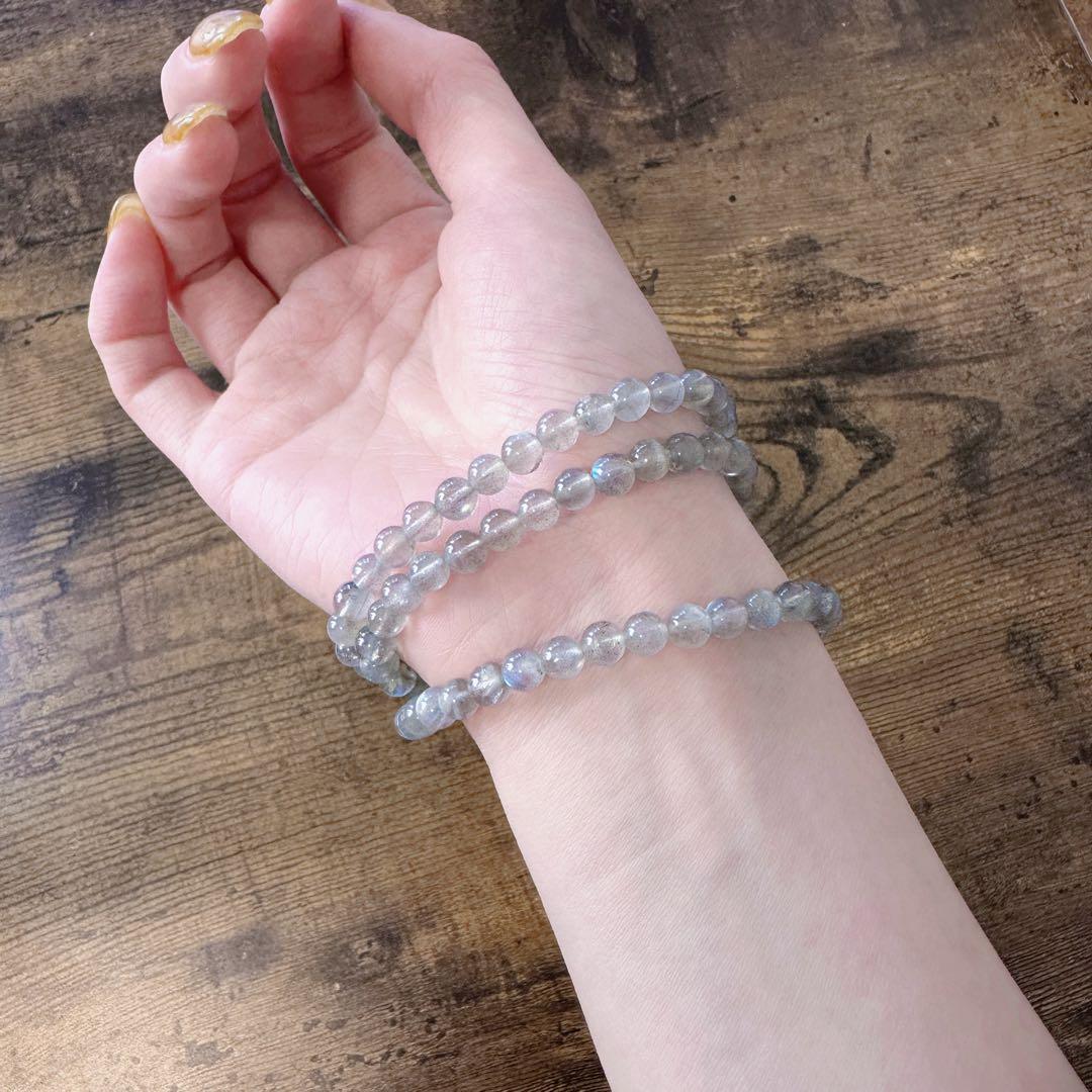 グレームーンストーン×アクアマリン 三連ブレスレット 強いブルーの輝き