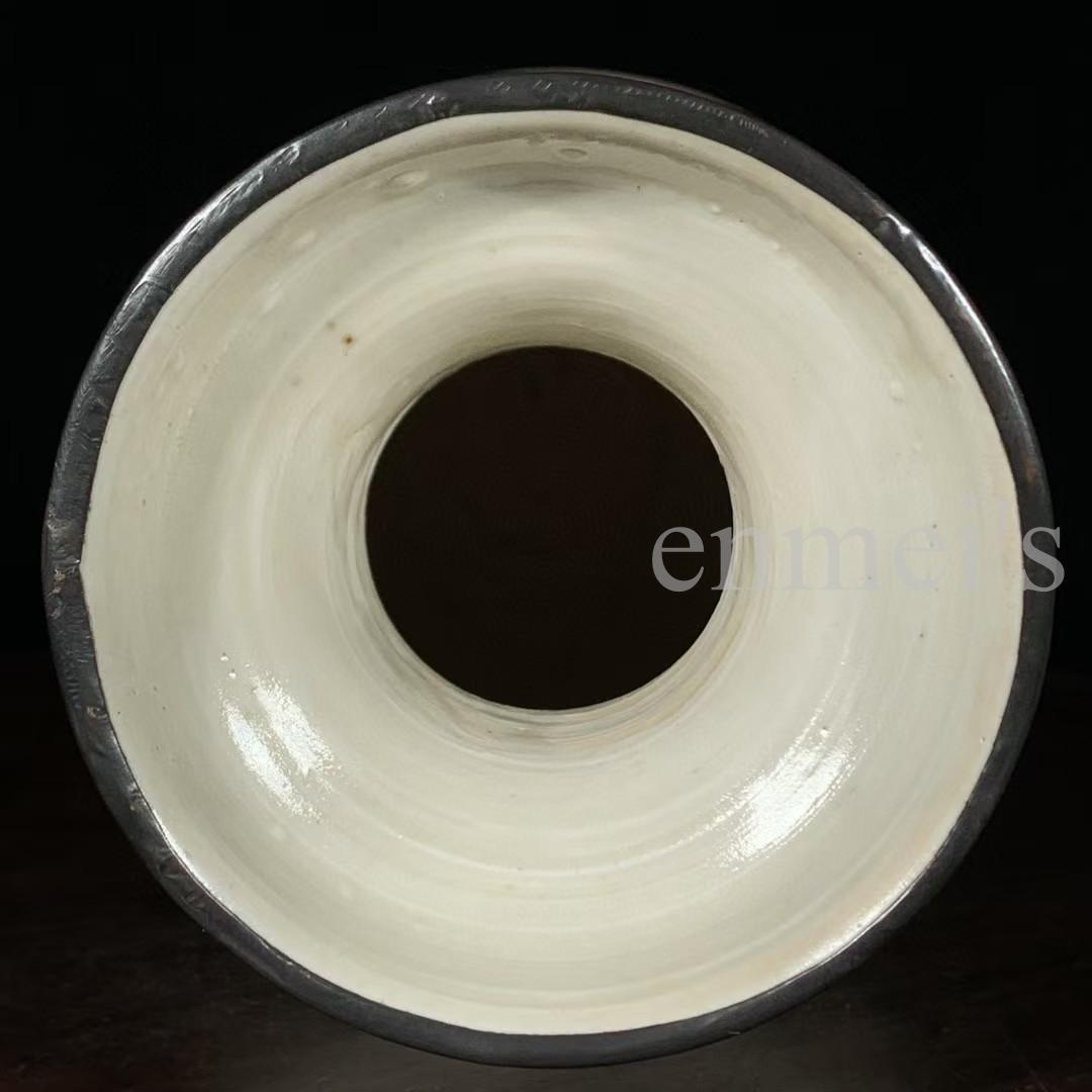 宋代 定窑 包口刻花卉纹盘口瓶 陶芸 文房具 置物 古美術