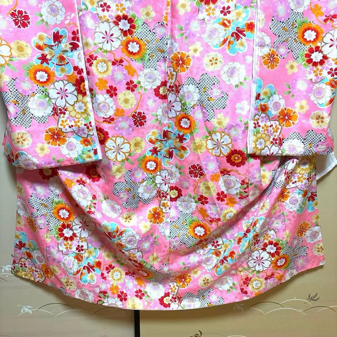 七五三　七歳ピンク花柄着物襦袢セット