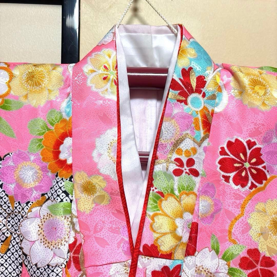 七五三　七歳ピンク花柄着物襦袢セット