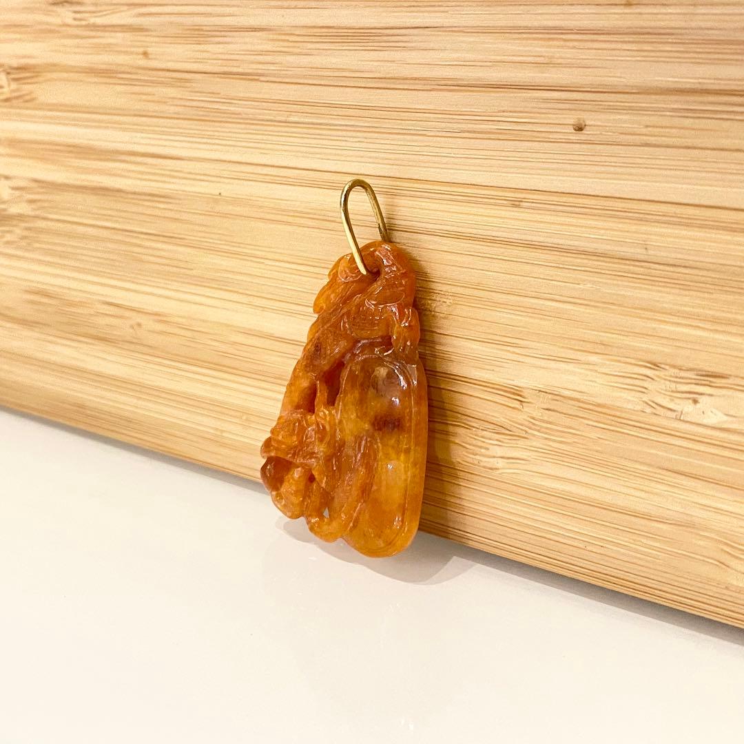 K18YG オレンジヒスイ　ペンダント　新品