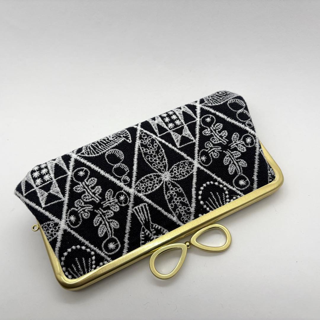 ハンドメイドミナペルホネン 親子長財布がま口symphonyネイビー