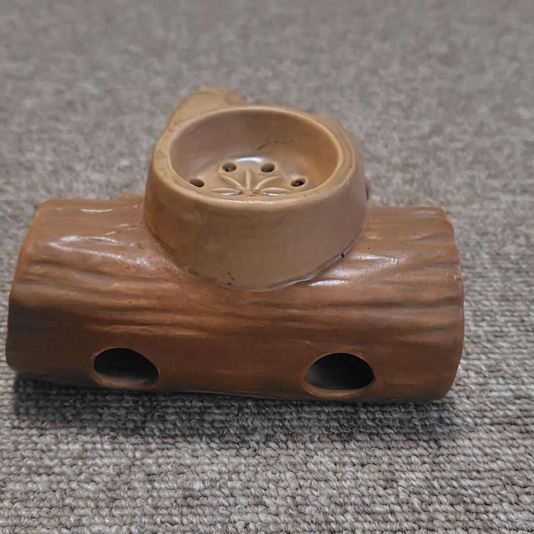 煙出し人形 パイプおじさん 香炉　アンティーク　陶器製 老人の置物 木の切り株