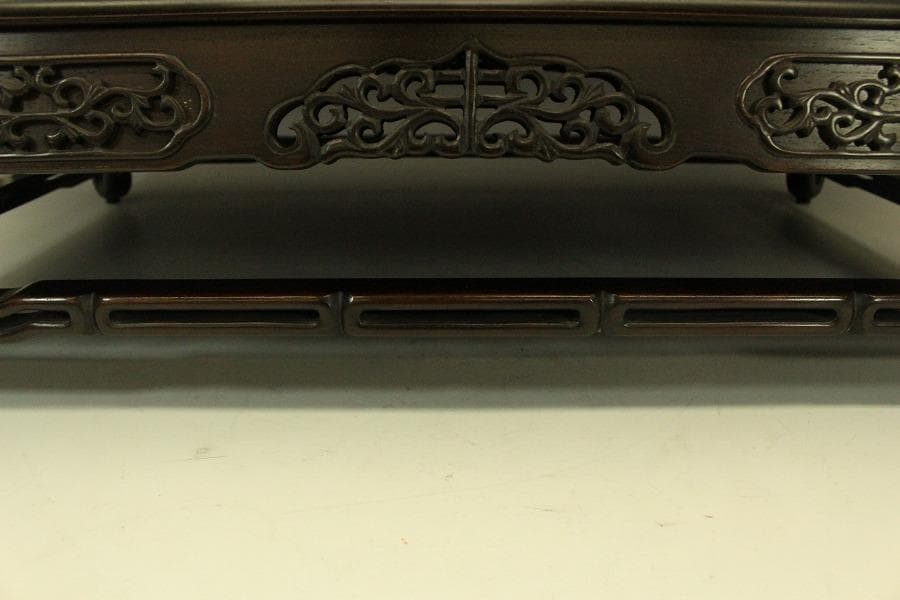 唐木 紫檀 刻装飾 四方 香炉台 重厚 64.5cm×42.5cm(LC394)