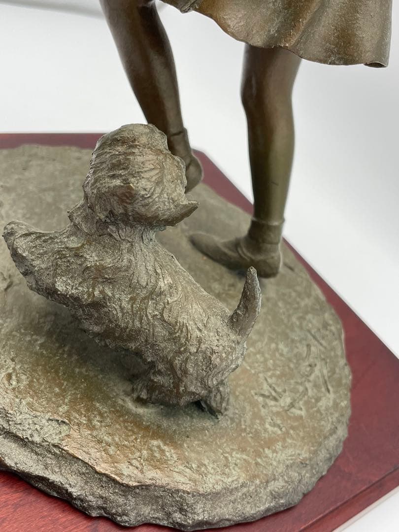 大道寺 光弘】のブロンズ像【FRIENDS たわむれ】少女と仔犬の置物 ②