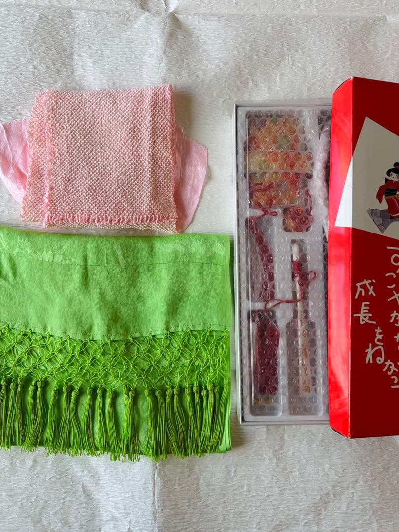 七五三に★正絹手書き友禅　うさぎに紙風船　7歳着物フルセット