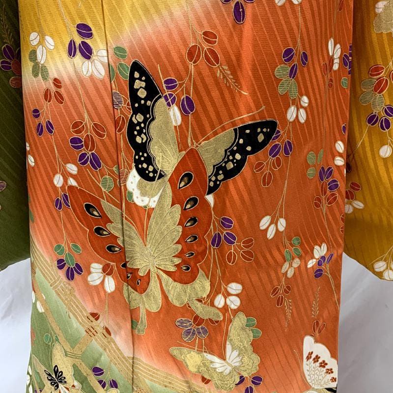 601ag29□七五三 七歳 女児 着物&袋帯 金彩 蝶□美品