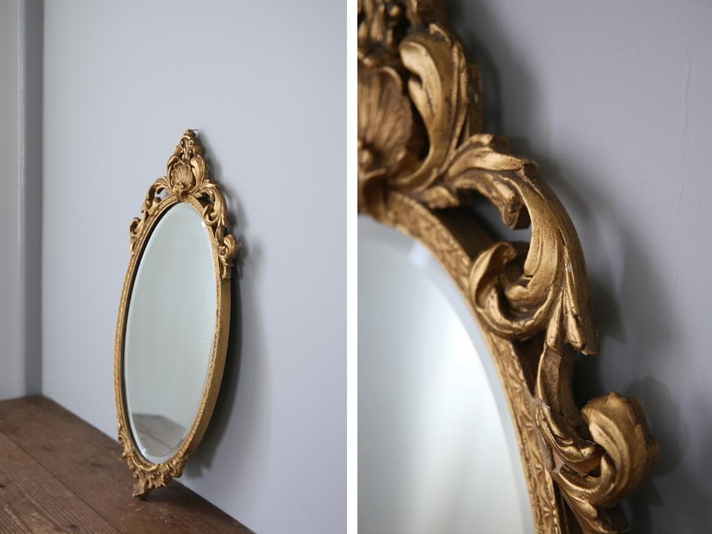 英国アンティークゴールドフレームミラー/壁掛け鏡ウォールミラー(79-298-7