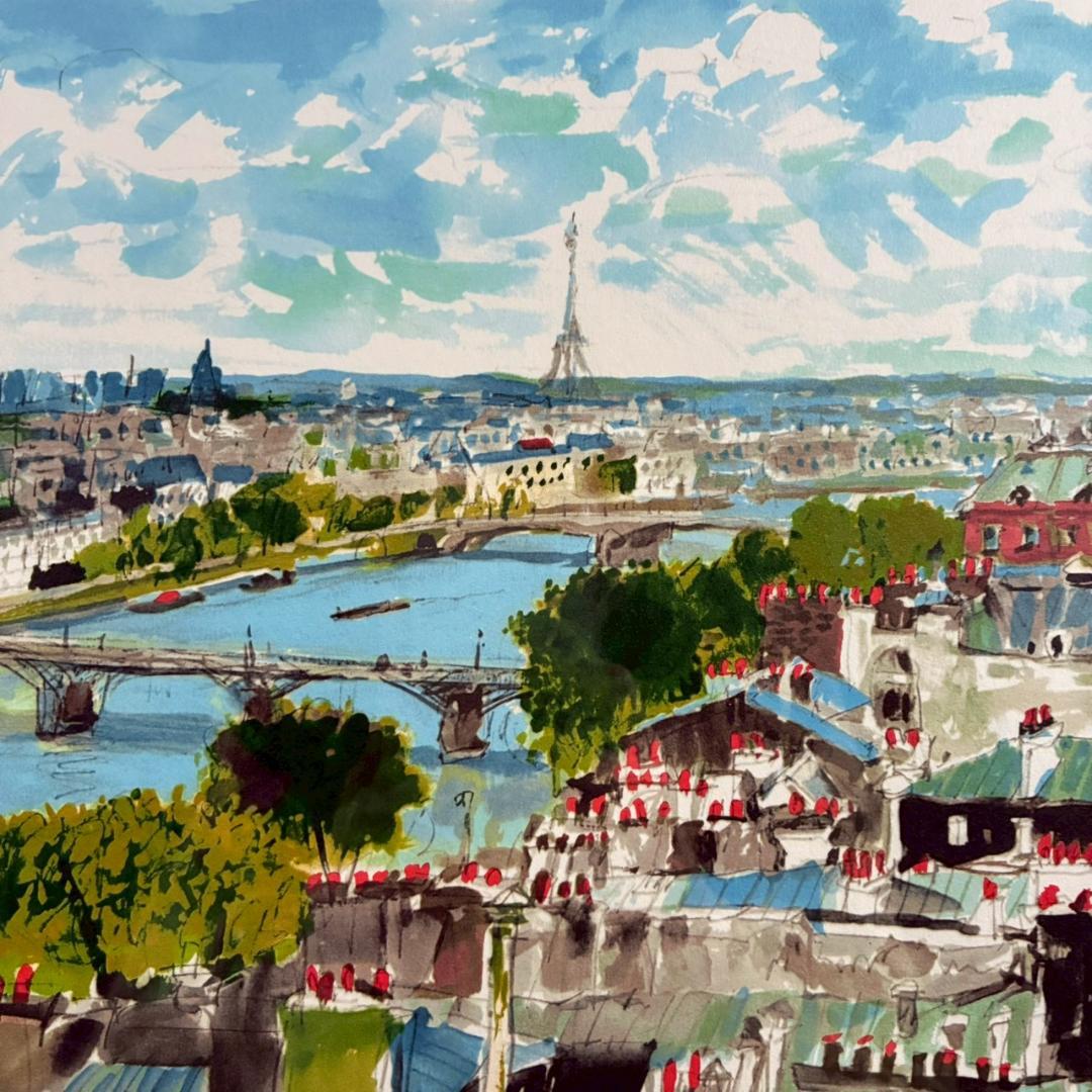 美品 児玉幸雄「エッフェル遠望」リトグラフ お洒落な額装 フランス パリ