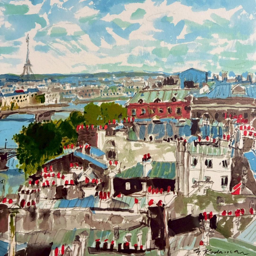 美品 児玉幸雄「エッフェル遠望」リトグラフ お洒落な額装 フランス パリ