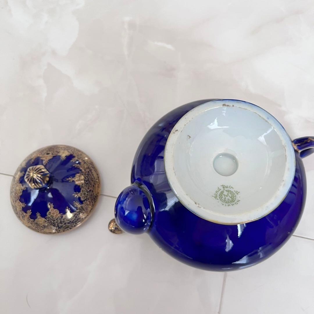 オールドノリタケ 金盛藍線帯華装飾紋 メイプルリーフ印 ペディスタル