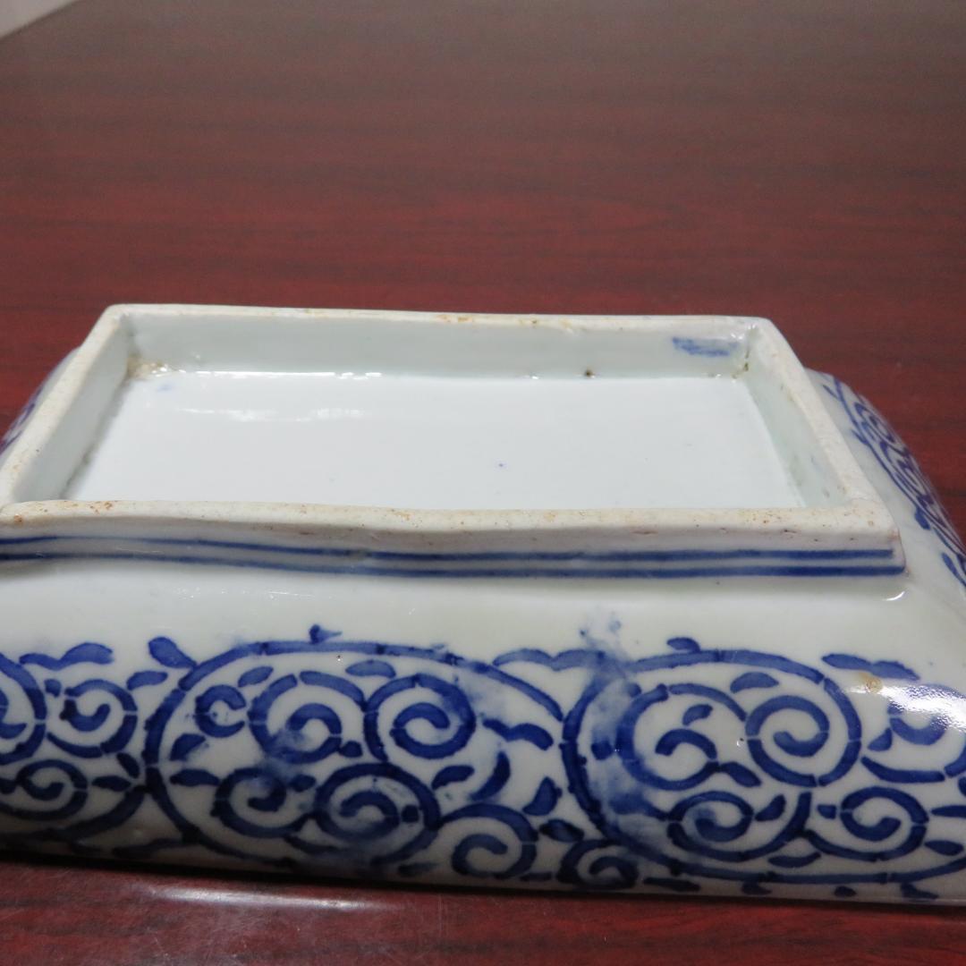 角皿 角長皿 印判 染付 微塵唐草 明治 大正 ベロ藍 松竹梅 窯傷 - メルカリ