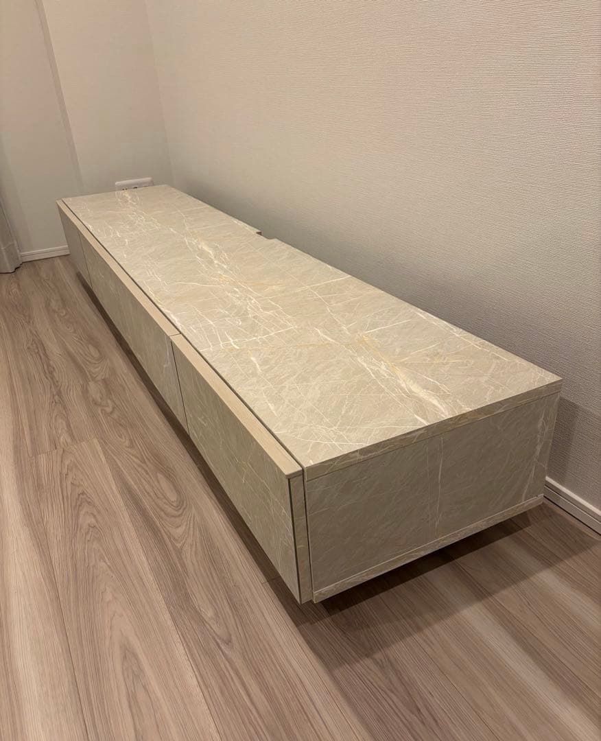 [幅210] LOWYA ローテレビ台 ストーン柄 ホワイト 2024年製