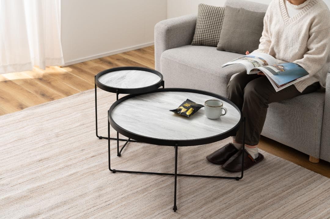 Lサイズ ラウンドテーブル 大理石柄 サイドテーブル CIR-502 N01