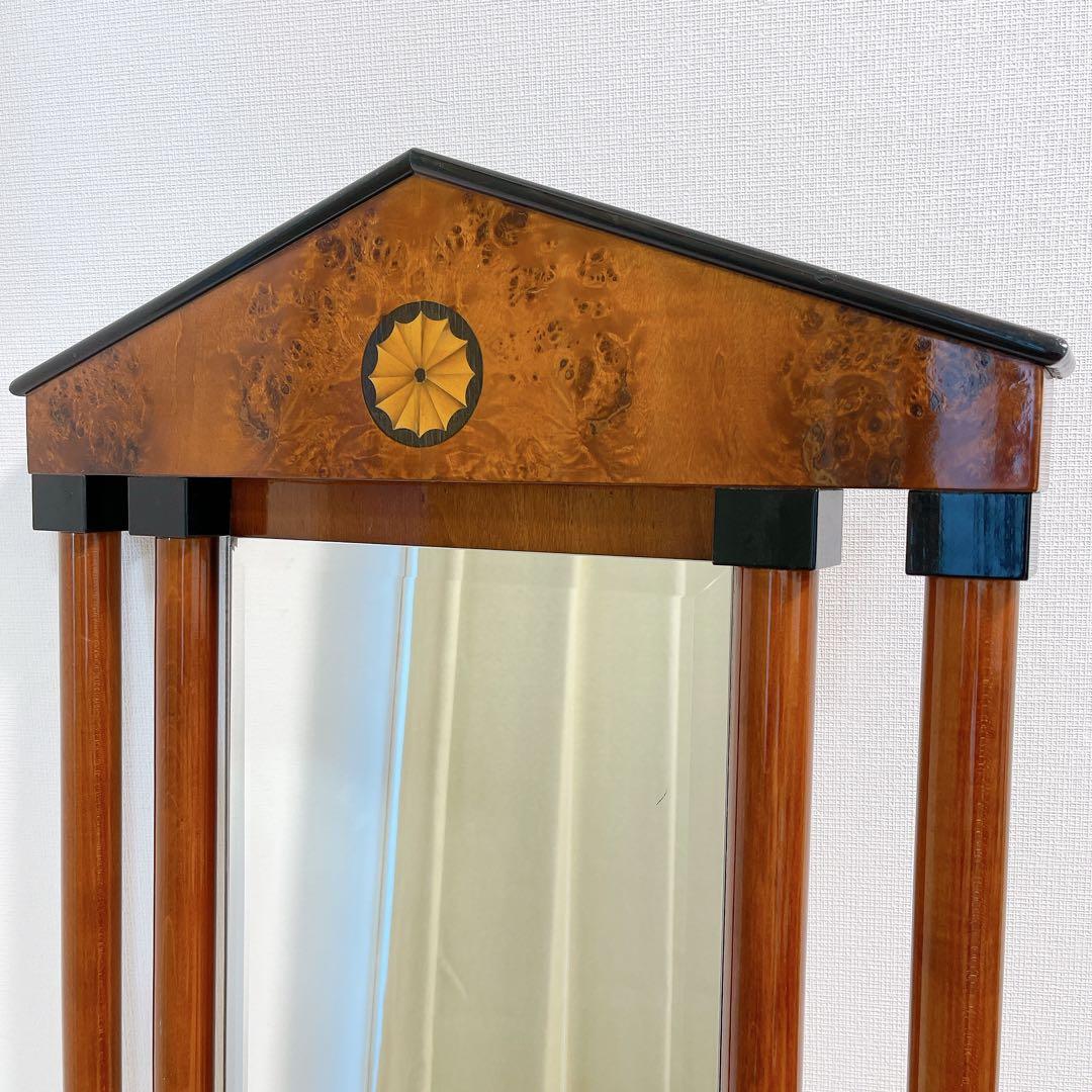 木製 スタンドミラー 象嵌装飾 バーズアイ調 クラシック アンティーク調 大型