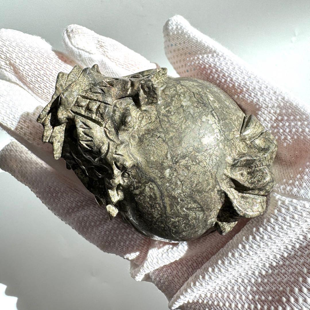パイライト 黄鉄鉱 天然石 手彫り 龍亀