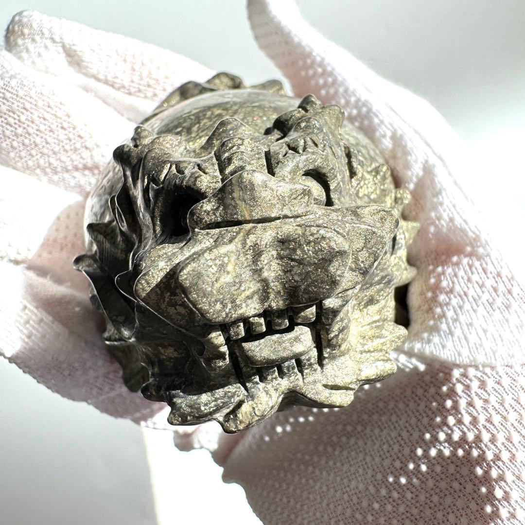 パイライト 黄鉄鉱 天然石 手彫り 龍亀