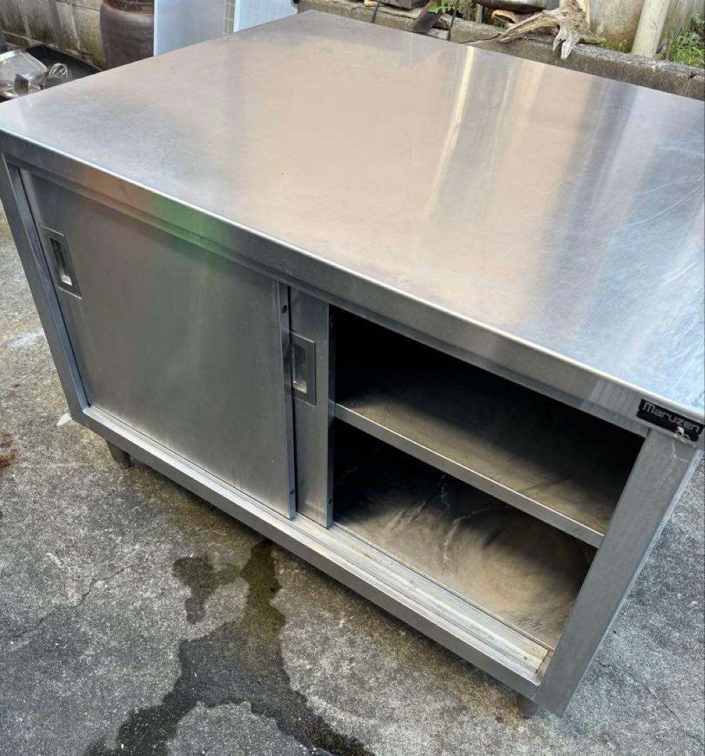 業務用ステンレス スライドドア収納キャビネット　両面扉