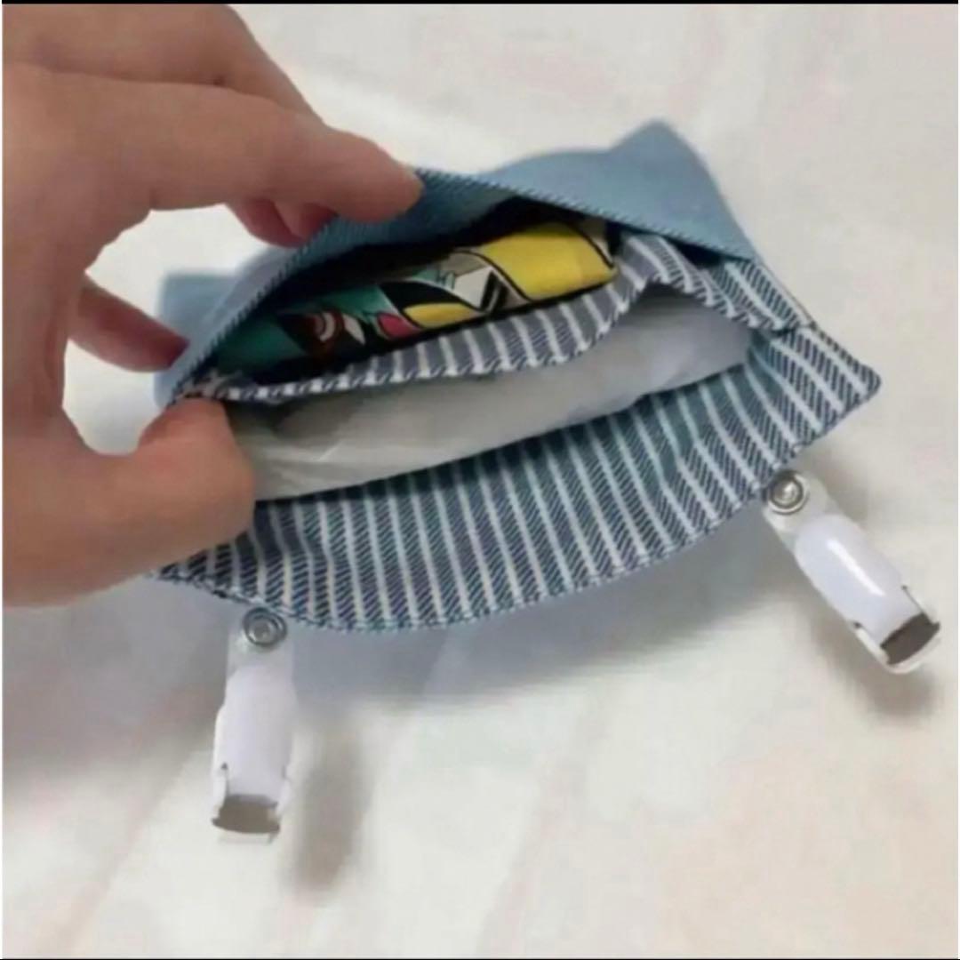 恐竜柄☆カーキ☆移動ポケット☆フタなし☆クリップ付き☆ハンドメイド