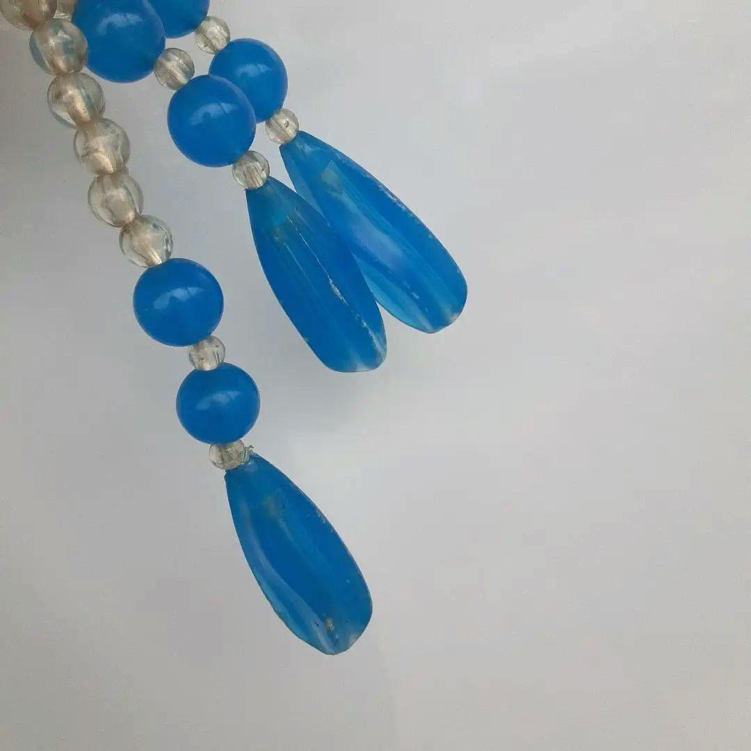 値下げ❗ ビーズ玉のれん クリア×ブルー 昭和レトロ - メルカリ