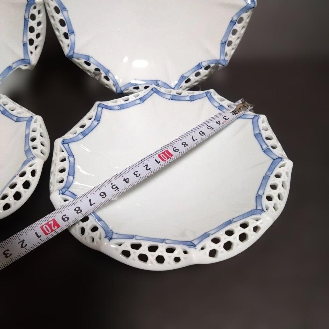 新品 三川内焼 十四代玉泉窯 透水彫 中皿5枚　お祝い