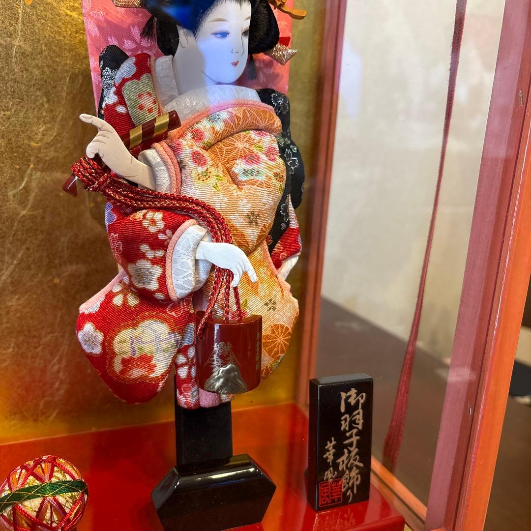 伝統的 ケース入り 羽子板飾り 押絵 華風 正月飾り ガラスケース付き