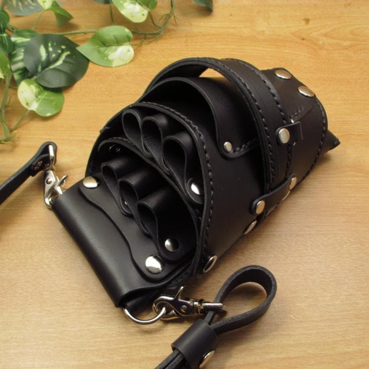 オールブラック　６丁差し　革ベルト付　本革シザーケース　SCL-100/CKB