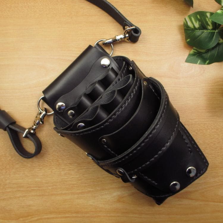 オールブラック　６丁差し　革ベルト付　本革シザーケース　SCL-100/CKB