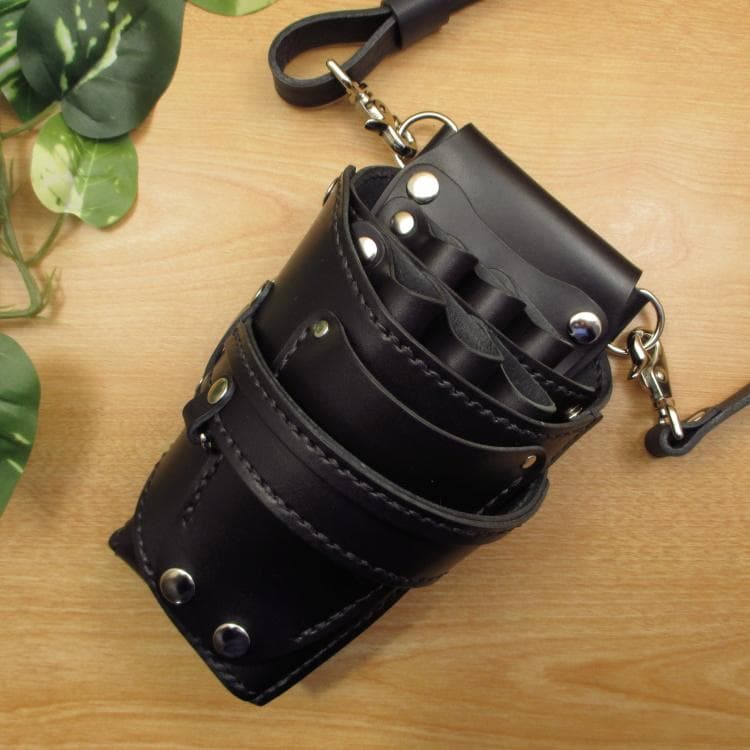 オールブラック　６丁差し　革ベルト付　本革シザーケース　SCL-100/CKB