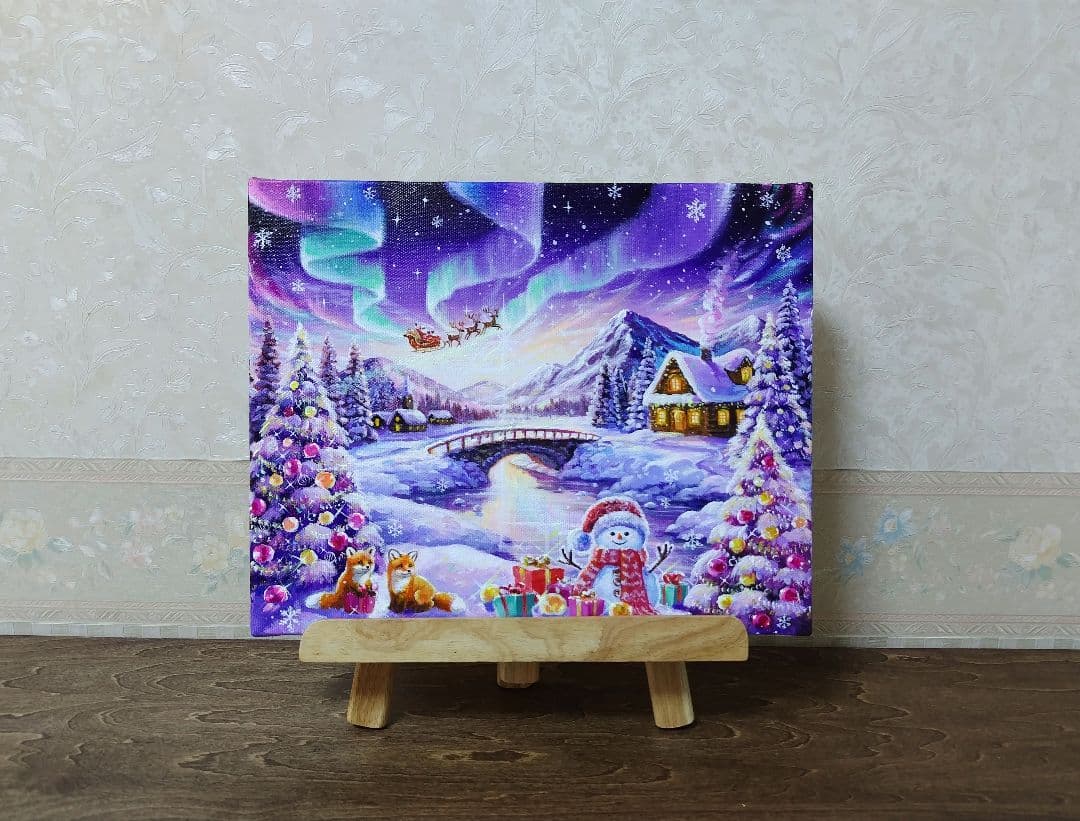 オーロラの煌めき】アクリル画 F3 風景画 絵画