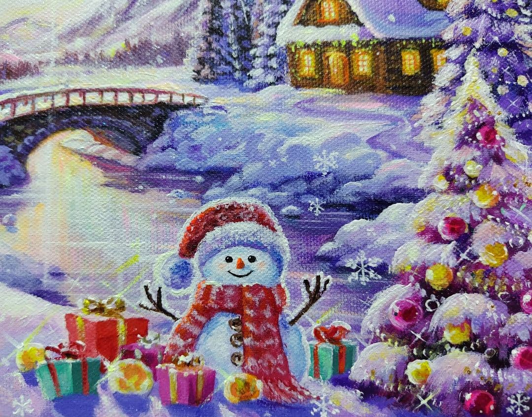 オーロラの煌めき】アクリル画 F3 風景画 絵画