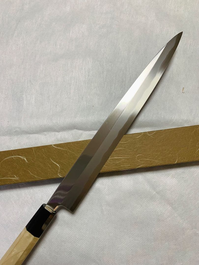 堺打刃物　刺身 柳刃　包丁　青鋼　本鍛錬　水牛八角柄　鞘付き