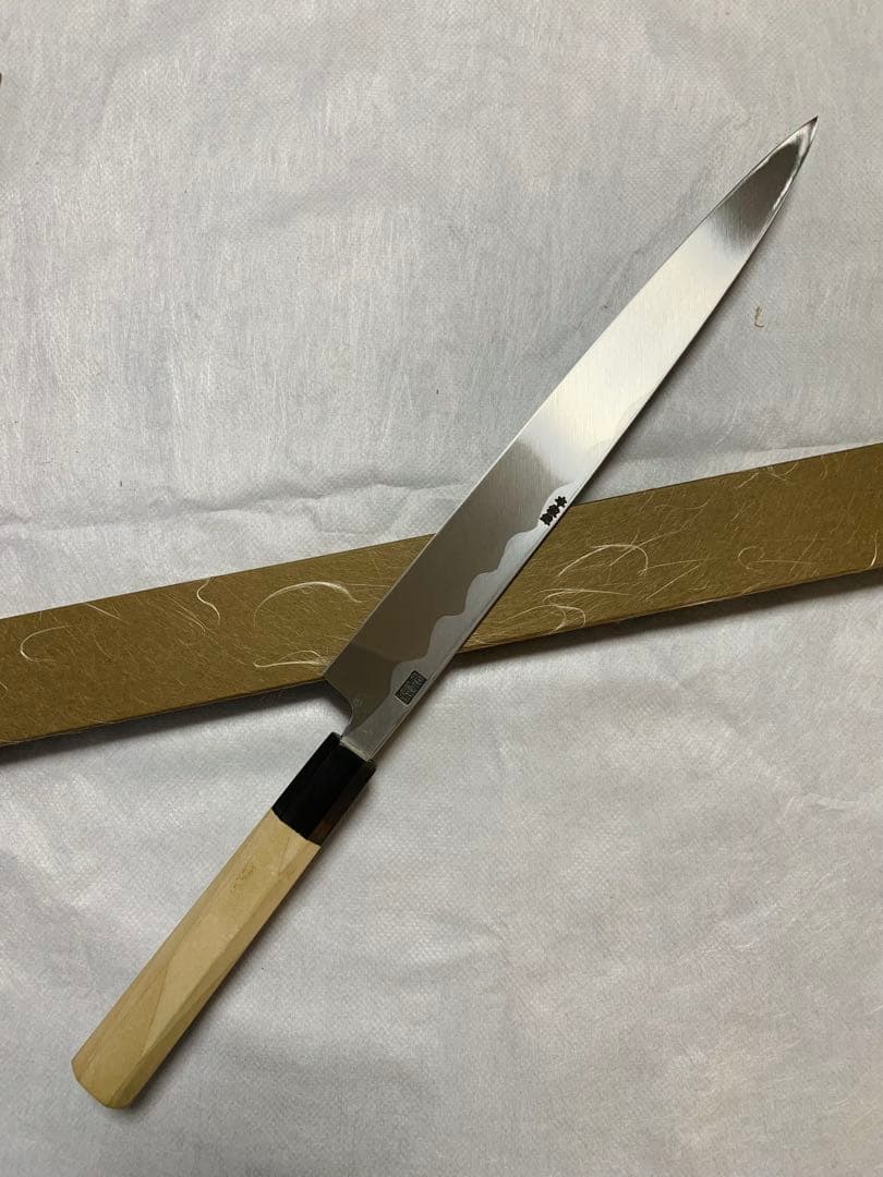 堺打刃物　刺身 柳刃　包丁　青鋼　本鍛錬　水牛八角柄　鞘付き