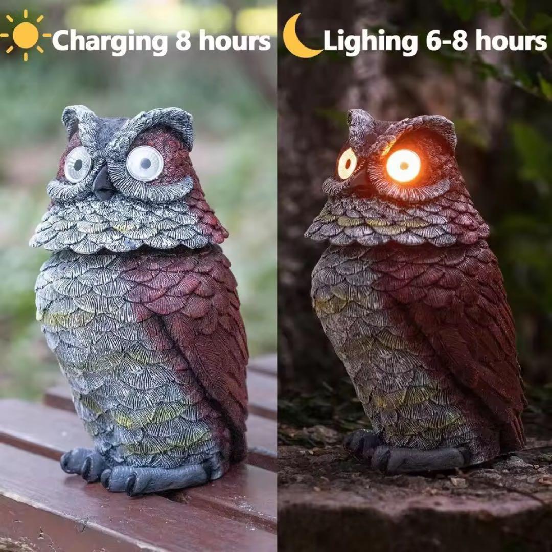 ソーラーフクロウ像 2個セット ガーデンライト LED 屋外 フクロウ オブジェ