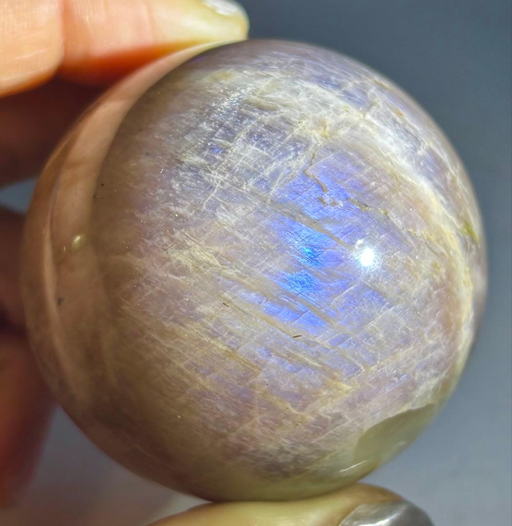 《一点集中ブルーシラー》滲む月光の ブラウンムーンストーン スフィア　丸玉