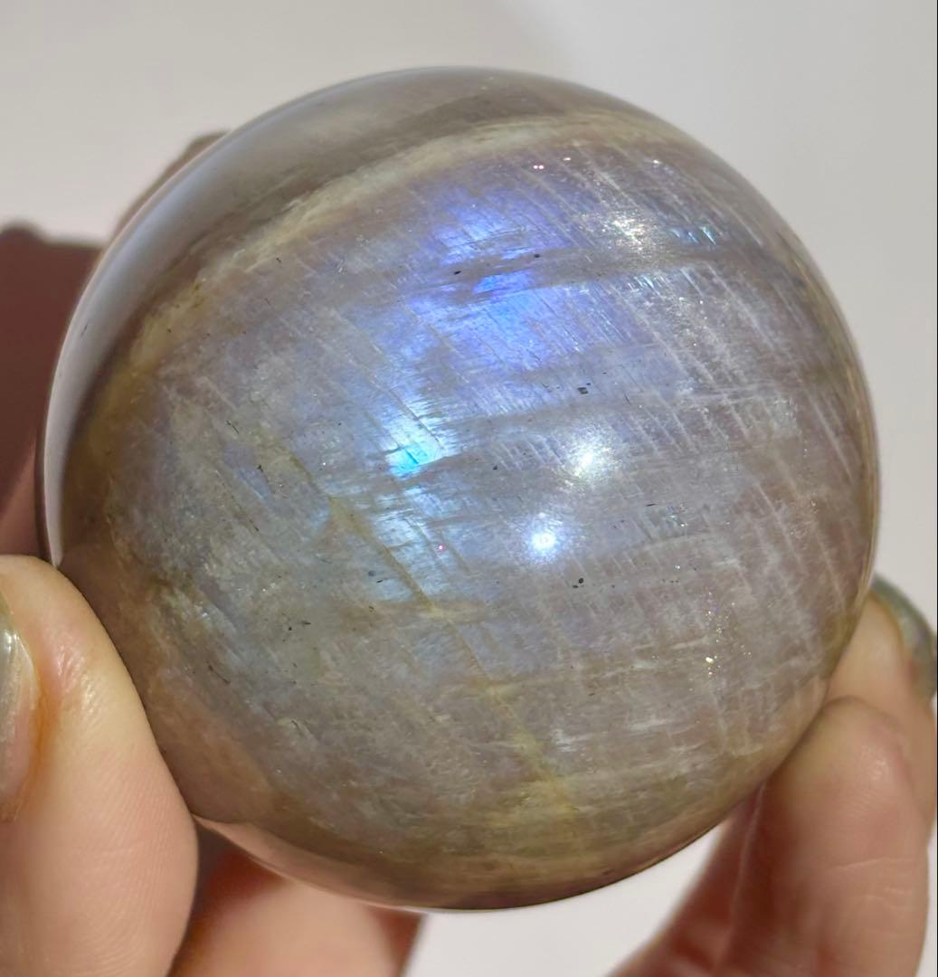 《一点集中ブルーシラー》滲む月光の ブラウンムーンストーン スフィア　丸玉