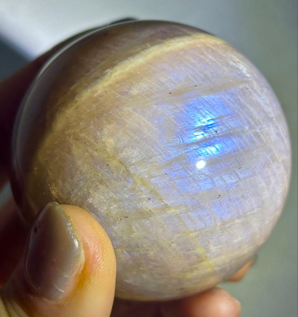 《一点集中ブルーシラー》滲む月光の ブラウンムーンストーン スフィア　丸玉