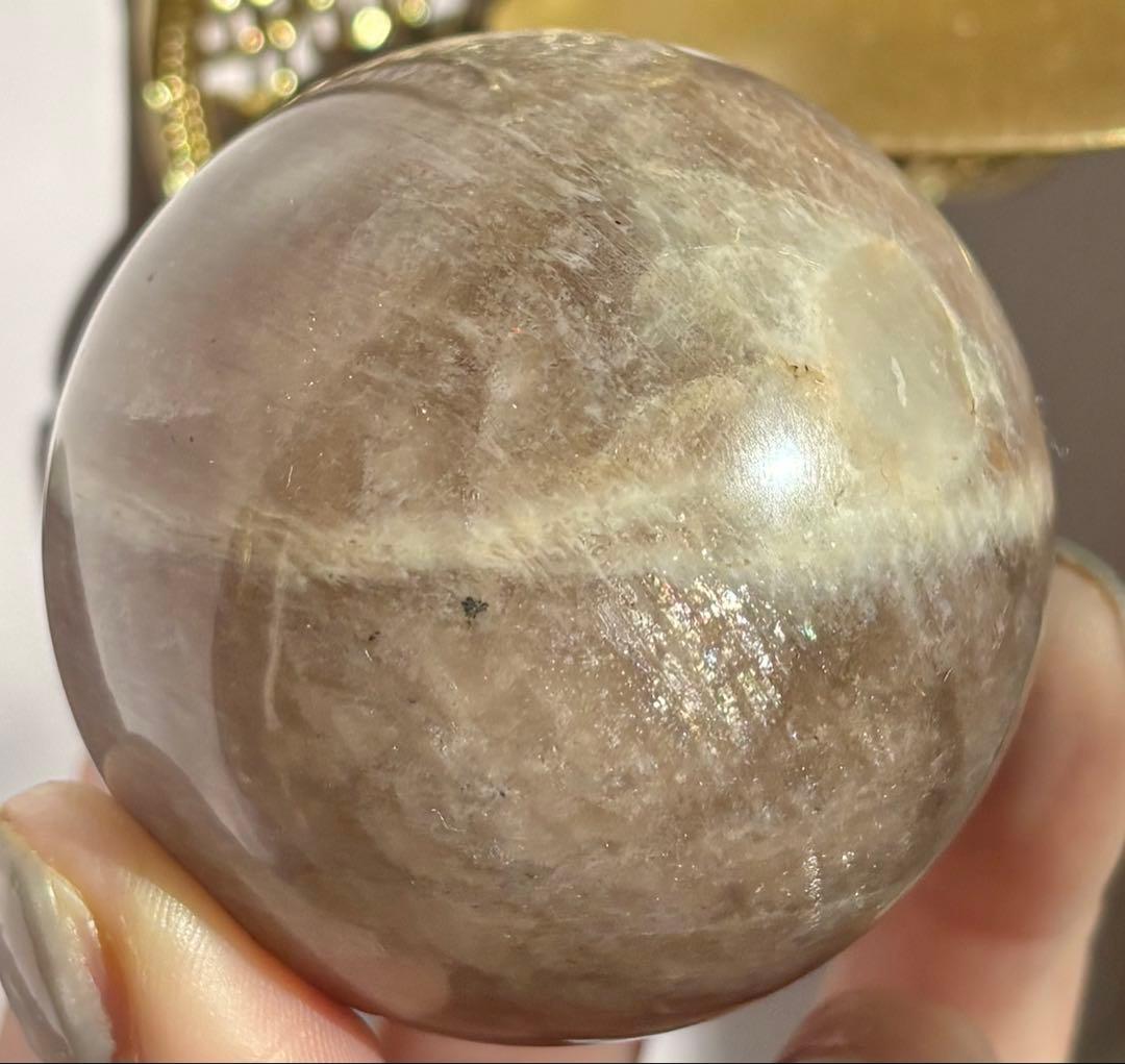 《一点集中ブルーシラー》滲む月光の ブラウンムーンストーン スフィア　丸玉