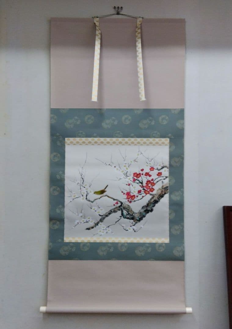 掛け軸　梅に鶯　遠藤恵三