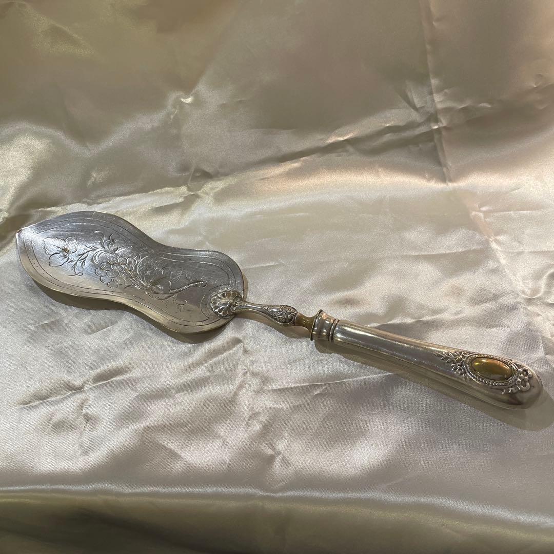 大型シルバーハンドル フードサービングショベル シルバープレート 32,2cm