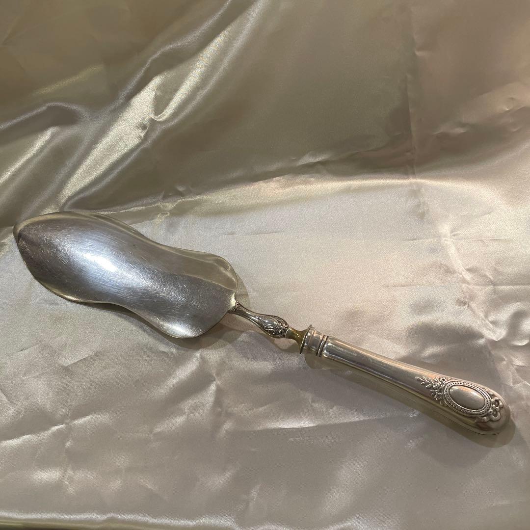 大型シルバーハンドル フードサービングショベル シルバープレート 32,2cm