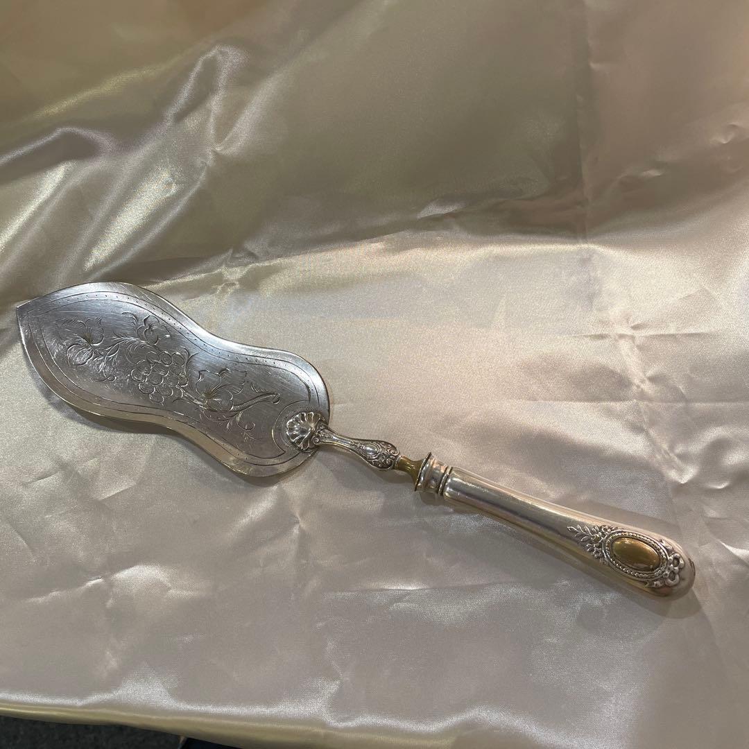 大型シルバーハンドル フードサービングショベル シルバープレート 32,2cm