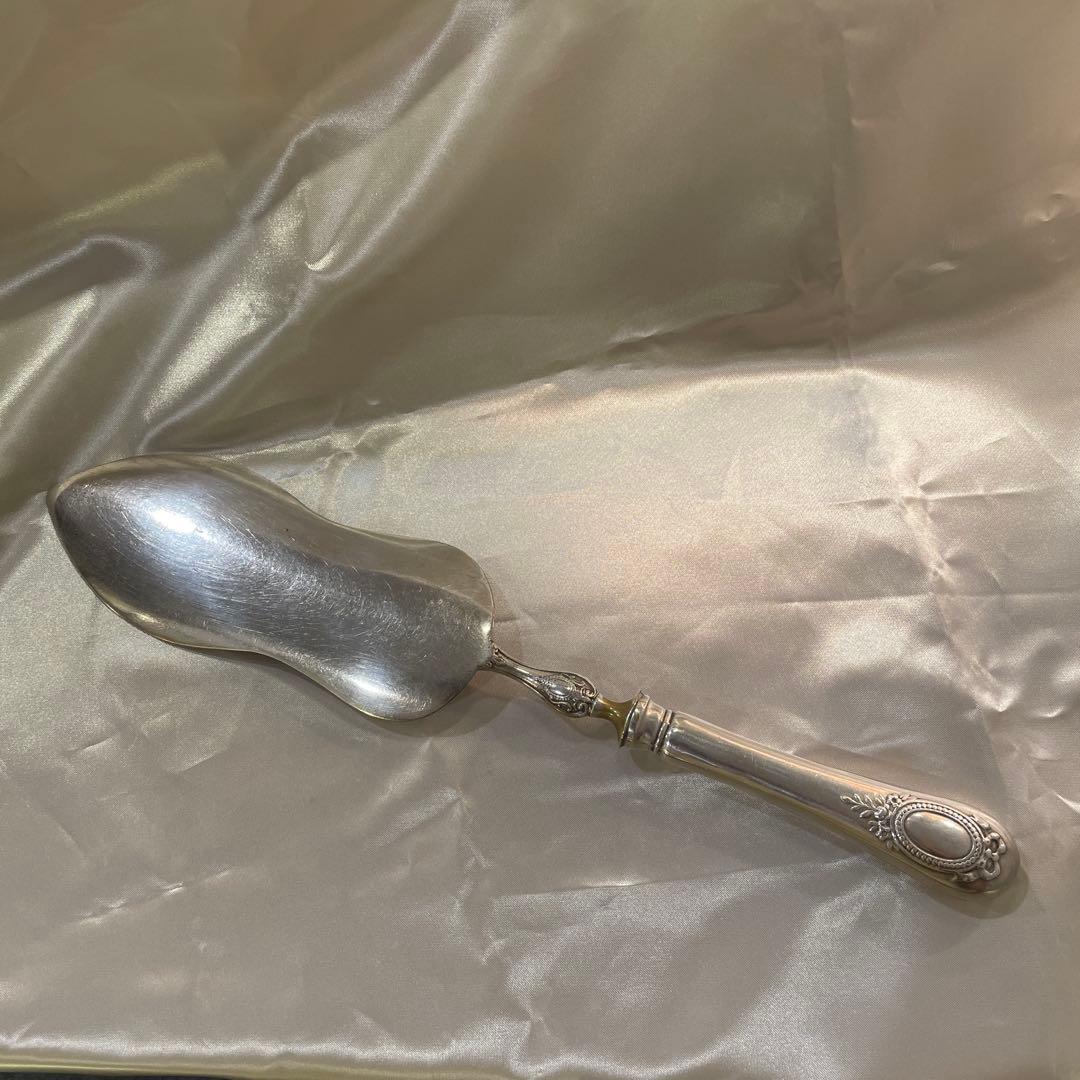 大型シルバーハンドル フードサービングショベル シルバープレート 32,2cm