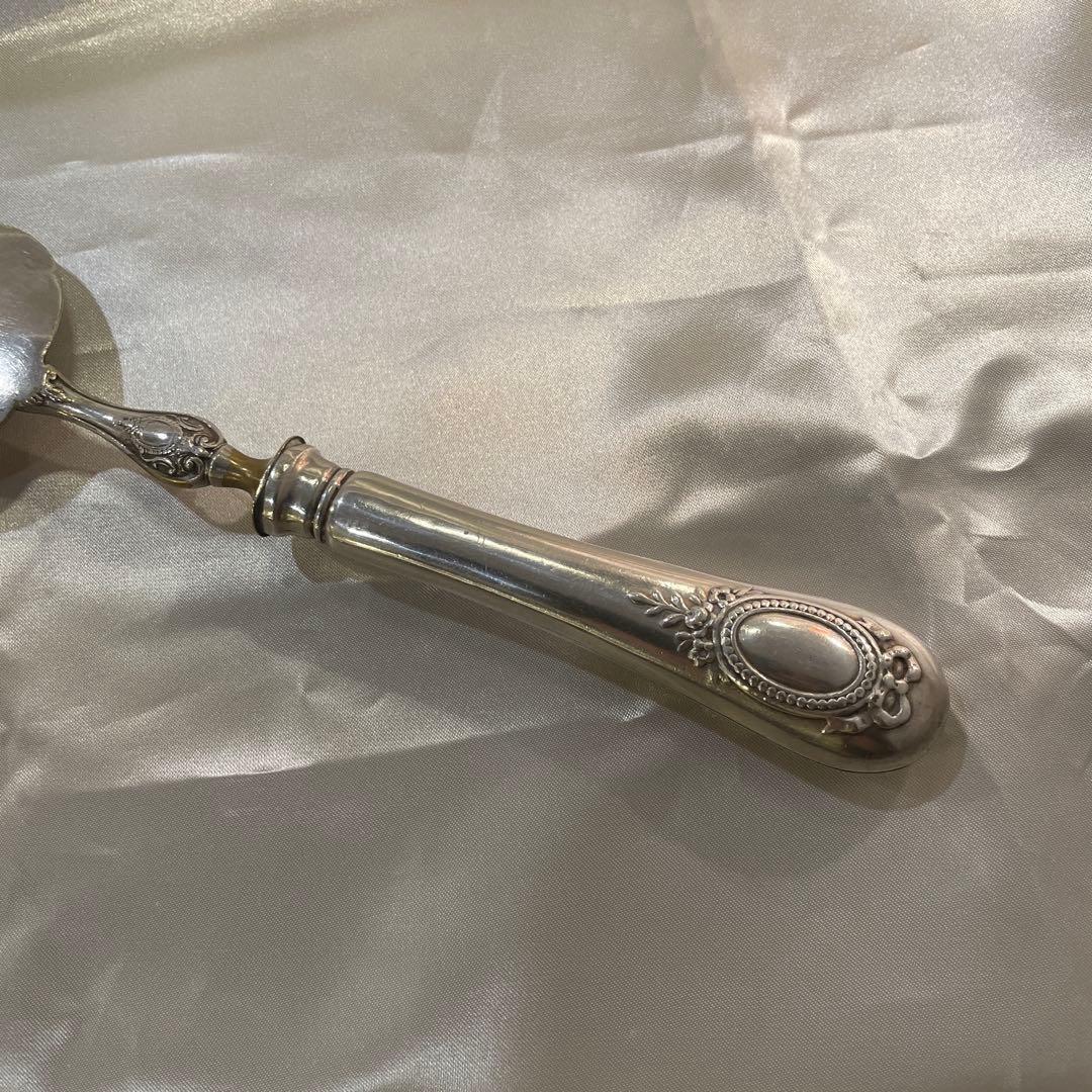 大型シルバーハンドル フードサービングショベル シルバープレート 32,2cm