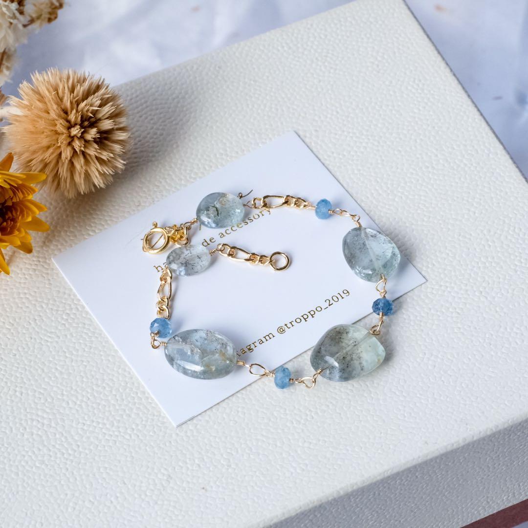 ♦︎希少‼️14kgfアクアマリンサンストーンブレスレット